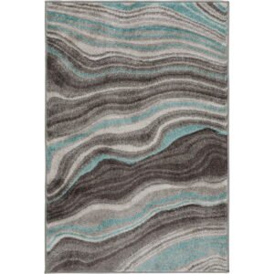 2' x 3' Teal Carved Waves Indoor Area Rug